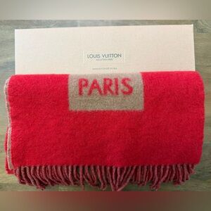 Louis Vuitton red and camel double sided cashmere scarf